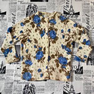 Full Fashioned Bon Gout Women's Cream and Blue Cardigan floral vintage 50s wool